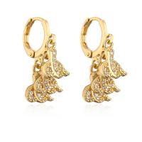 Huggie Hoop Drop Earring, Brass, gold color plated, micro pave cubic zirconia & for woman 