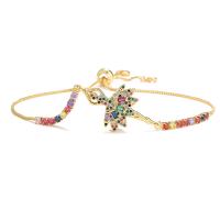 Cubic Zirconia Micro Pave Brass Bracelet, gold color plated, Adjustable & micro pave cubic zirconia & for woman, multi-colored, 240mm 