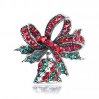 Broche Joyería Navidad, aleación de zinc, Cascabel de Navidad, chapado en color de plata antigua, para mujer & con diamantes de imitación, más colores para la opción, 34x32mm, Vendido por UD