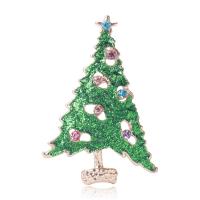 Broche Joyería Navidad, aleación de zinc, Árbol de Navidad, chapado en color dorado, para mujer & esmalte & con diamantes de imitación, verde, 36x51mm, Vendido por UD