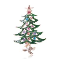 Broche Joyería Navidad, aleación de zinc, Árbol de Navidad, chapado en color dorado, para mujer & esmalte & con diamantes de imitación, más colores para la opción, 41x59mm, Vendido por UD