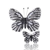 Broche de diamantes de imitación de la aleación de Zinc, Mariposa, chapado en color de plata, 2 piezas & Joyería & para mujer & esmalte & con diamantes de imitación, Negro, 51x40mm,28x20mm, Vendido por Set