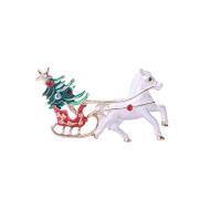 Broche Joyería Navidad, aleación de zinc, Caballo, chapado en color dorado, para mujer & esmalte & con diamantes de imitación, Blanco, 57x38mm, Vendido por UD