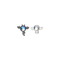 Asymmetric Earrings, 925 Sterling Silver, with Moonstone, plated, for woman, white and black, 9.3*10.8mm,7.4*10.8mm 