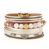 PU Leather Cord Bracelets, with Natural Stone & Zinc Alloy, fashion jewelry & multilayer & for woman 34mm Approx 7.68 Inch 