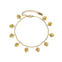 Partículas de acero pulsera tobillera, con 5cm extender cadena, Corazón, Recubrimiento iónico al vacío, para mujer, más colores para la opción, 8mm, longitud:aproximado 19 cm, Vendido por UD