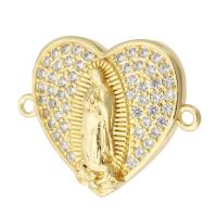 Cubic Zirconia Micro Pave Brass Connector, Heart, gold color plated, DIY & micro pave cubic zirconia & 1/1 loop, gold Approx 1mm 