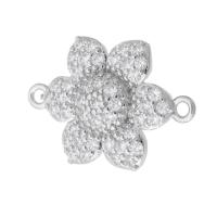 Cubic Zirconia Micro Pave Brass Connector, Flower, silver color plated, DIY & micro pave cubic zirconia & 1/1 loop, silver color Approx 1mm 