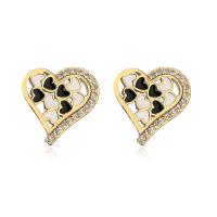 Cubic Zirconia Micro Pave Brass Earring, Heart, gold color plated, micro pave cubic zirconia & for woman & enamel 