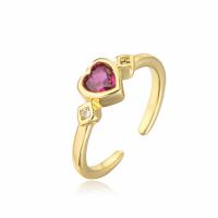 Cubic Zirconia Micro Pave Brass Finger Ring, Heart, gold color plated, Adjustable & micro pave cubic zirconia & for woman 