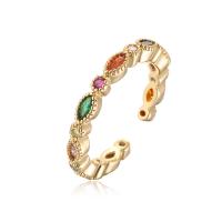 Cubic Zirconia Micro Pave Brass Finger Ring, gold color plated, Adjustable & micro pave cubic zirconia & for woman, multi-colored 