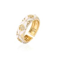 Cubic Zirconia Micro Pave Brass Finger Ring, gold color plated, Adjustable & micro pave cubic zirconia & for woman & enamel 