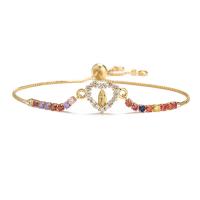 Cubic Zirconia Micro Pave Brass Bracelet, gold color plated, Adjustable & micro pave cubic zirconia & for woman, multi-colored, 240mm 