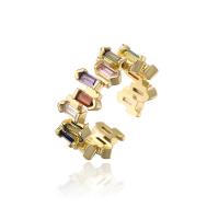 Cubic Zirconia Micro Pave Brass Finger Ring, gold color plated, Adjustable & micro pave cubic zirconia & for woman, multi-colored 