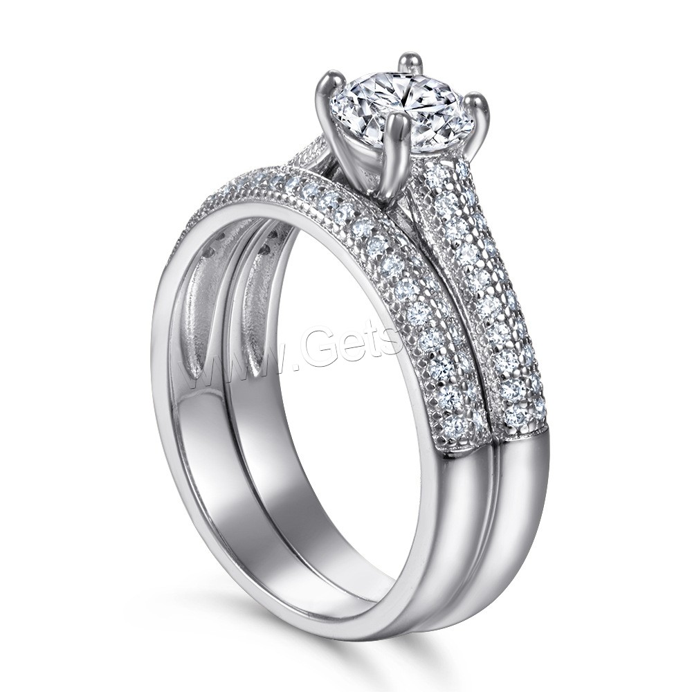 Befestigter Zirkonia Sterlingsilber Fingerring, 925 Sterling Silber, plattiert, 2 Stück & verschiedene Größen vorhanden & Micro pave Zirkonia & für Frau, keine, 6mm, Größe:4-10, verkauft von setzen