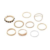 En alliage de zinc Bague, avec Plastique ABS perle, Rond, Placage de couleur d'or, 9 PCS. & bijoux de mode & pour femme & avec strass, doré, Vendu par fixé