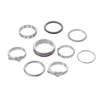 En alliage de zinc Bague, Placage de couleur platine, 9 PCS. & bijoux de mode & pour femme & avec strass, argent, Vendu par fixé