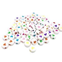 Enamel Acrylic Beads, Flat Round, DIY & with heart pattern Approx 