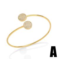 Brass Cuff Bangle, gold color plated & micro pave cubic zirconia & for woman, golden 