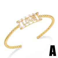 Ouverture Bracelets en cuivre, laiton, Placage de couleur d'or, styles différents pour le choix & pavé de micro zircon & pour femme, doré Vendu par PC