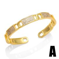 Ouverture Bracelets en cuivre, laiton, Placage, styles différents pour le choix & pavé de micro zircon & pour femme, doré Vendu par PC