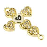 Cubic Zirconia Micro Pave Brass Connector, Cross, gold color plated, DIY & micro pave cubic zirconia & enamel & 1/1 loop, golden Approx 1.5mm 