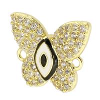 Cubic Zirconia Micro Pave Brass Connector, Butterfly, gold color plated, DIY & micro pave cubic zirconia & enamel & 1/1 loop, golden Approx 1.5mm 