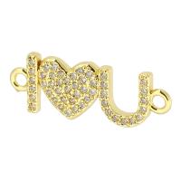 Cubic Zirconia Micro Pave Brass Connector, Alphabet Letter, gold color plated, DIY & micro pave cubic zirconia & 1/1 loop, golden Approx 2mm 