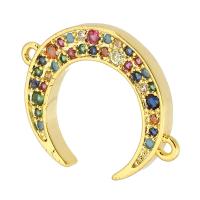 Cubic Zirconia Micro Pave Brass Connector, Moon, gold color plated, DIY & micro pave cubic zirconia & 1/1 loop, multi-colored Approx 1mm 