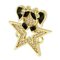 Cubic Zirconia Micro Pave Brass Connector, Star, gold color plated, DIY & micro pave cubic zirconia & enamel & 1/1 loop & hollow, golden Approx 1mm 