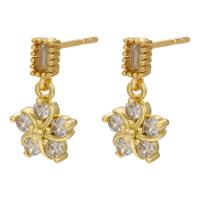 Cubic Zirconia Micro Pave Brass Earring, Flower, plated & micro pave cubic zirconia & for woman 