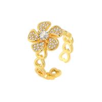 Cubic Zirconia Micro Pave Brass Finger Ring, Flower, plated, micro pave cubic zirconia & for woman 13.8mm, US Ring .5 