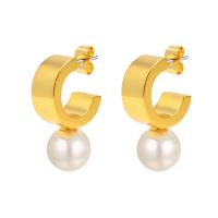 Brass Stud Earring, with Plastic Pearl, fashion jewelry & for woman, golden, 16.5*7.5mm,10mm 