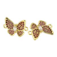 Cubic Zirconia Micro Pave Brass Connector, Butterfly, gold color plated, DIY & micro pave cubic zirconia & 1/1 loop, golden Approx 1mm 