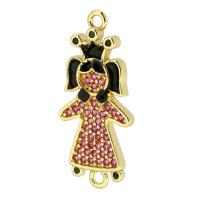 Cubic Zirconia Micro Pave Brass Connector, Girl, gold color plated, DIY & micro pave cubic zirconia & enamel & 1/1 loop, mixed colors Approx 1mm 