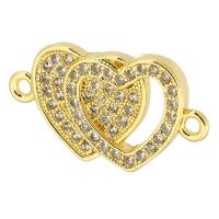 Cubic Zirconia Micro Pave Brass Connector, Heart, gold color plated, DIY & micro pave cubic zirconia & 1/1 loop, golden Approx 1mm 