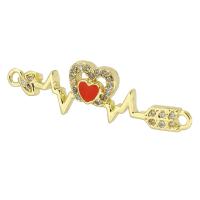 Cubic Zirconia Micro Pave Brass Connector, Heart, gold color plated, DIY & micro pave cubic zirconia & enamel & 1/1 loop, golden Approx 1mm 