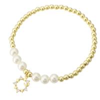 Cubic Zirconia Micro Pave Brass Bracelet, with Shell Pearl, gold color plated, micro pave cubic zirconia & for woman Approx 7 Inch 