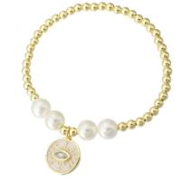 Cubic Zirconia Micro Pave Brass Bracelet, with Shell Pearl, gold color plated, micro pave cubic zirconia & for woman Approx 7 Inch 