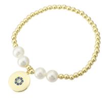 Cubic Zirconia Micro Pave Brass Bracelet, with Shell Pearl, gold color plated, micro pave cubic zirconia & for woman Approx 7 Inch 