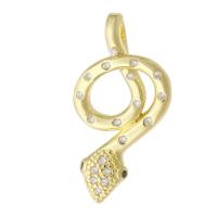 Colgante de Micro Pavé de Zirconía Cúbica, metal, Serpiente, chapado en color dorado, micro arcilla de zirconia cúbica, 13x24.5x6.5mm, agujero:aproximado 3mm, Vendido por UD