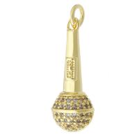 Colgante de Micro Pavé de Zirconía Cúbica, metal, micrófono, chapado en color dorado, micro arcilla de zirconia cúbica, 9x23.5x9mm, agujero:aproximado 2mm, Vendido por UD