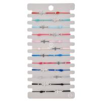 Moda pulseras de la aleación de Zinc, cordón poliéster, con aleación de zinc, Cruces, chapado en color de plata, 12 piezas & elástico, color mixto, longitud:6.7 Inch, 12PCs/Set, Vendido por Set