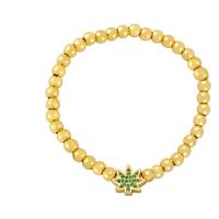 Cubic Zirconia Micro Pave Brass Bracelet, Leaf, gold color plated, micro pave cubic zirconia & for woman .7 Inch 