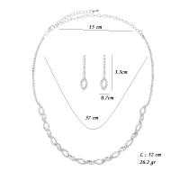 Messing Schmuck Set, Ohrring & Halskette, mit Verlängerungskettchen von 15cm, silberfarben plattiert, drei Stücke & Modeschmuck & für Frau & mit Strass, Silberfarbe, 7x33mm, Länge:37 cm, verkauft von setzen