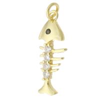 Colgante de Micro Pavé de Zirconía Cúbica, metal, Espina de pescado, chapado en color dorado, micro arcilla de zirconia cúbica, 8x21x2.5mm, agujero:aproximado 3mm, Vendido por UD