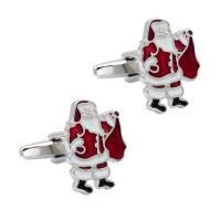 Brass Cufflinks, Santa Claus, silver color plated, Christmas Design & Unisex & enamel, silver color 