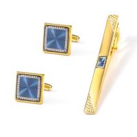 Brass Tie Clip Cufflink Set, gold color plated, for man & enamel, golden  