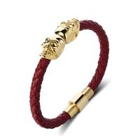 Pulseras de cordón de cuero artificial, con acero inoxidable 316L, Calavera, Recubrimiento iónico al vacío, Joyería & para hombre, más colores para la opción, longitud:19-20 cm, Vendido por UD