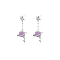 Silver Earring Zircon pavent Sterling, Argent sterling 925, Placage de couleur argentée, bijoux de mode & pavé de micro zircon & pour femme Vendu par PC